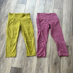 *BUNDLE* Green and Pink Lululemon Capri leggings | size unknown, estimated 4-7